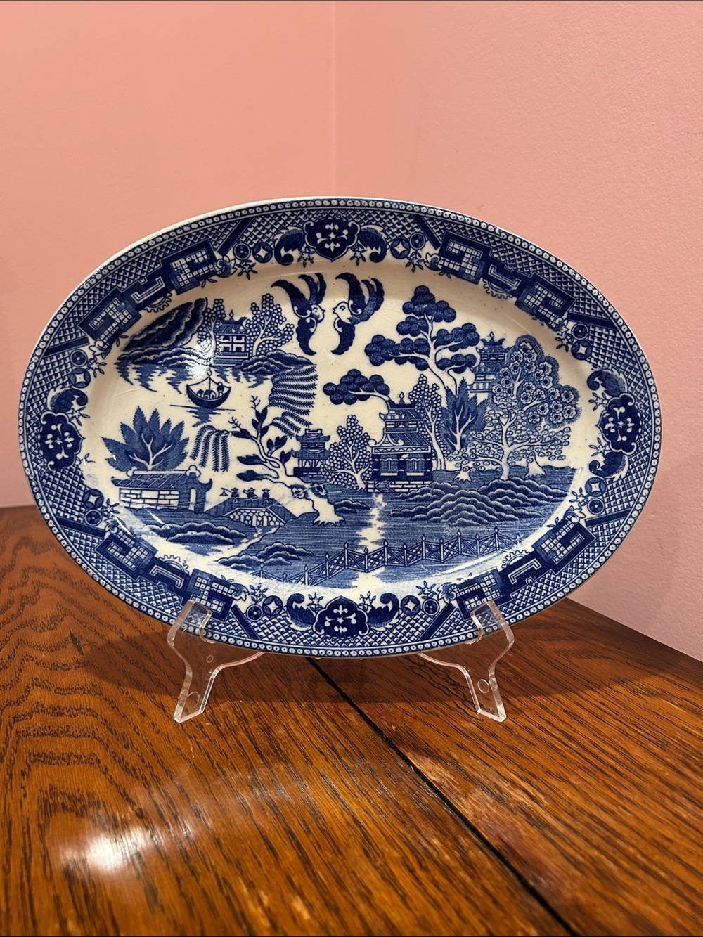 Blue and White Willow Pattern Oval Serving Platter